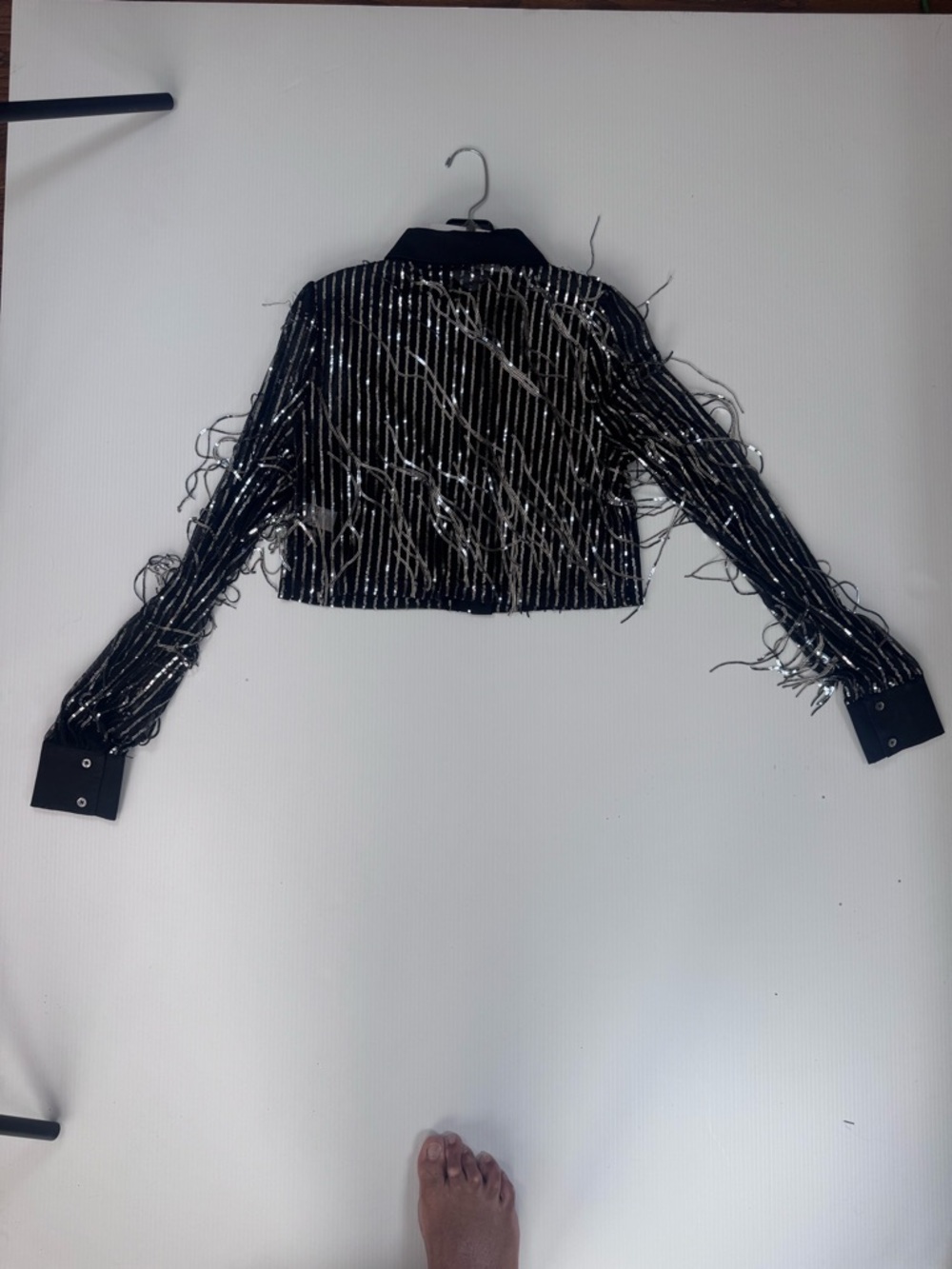 AKIRA Black Sequin Fringe Set ✨ Crop Top + Wide Leg Pants | S/M | Glam Party - Picture 4 of 7
